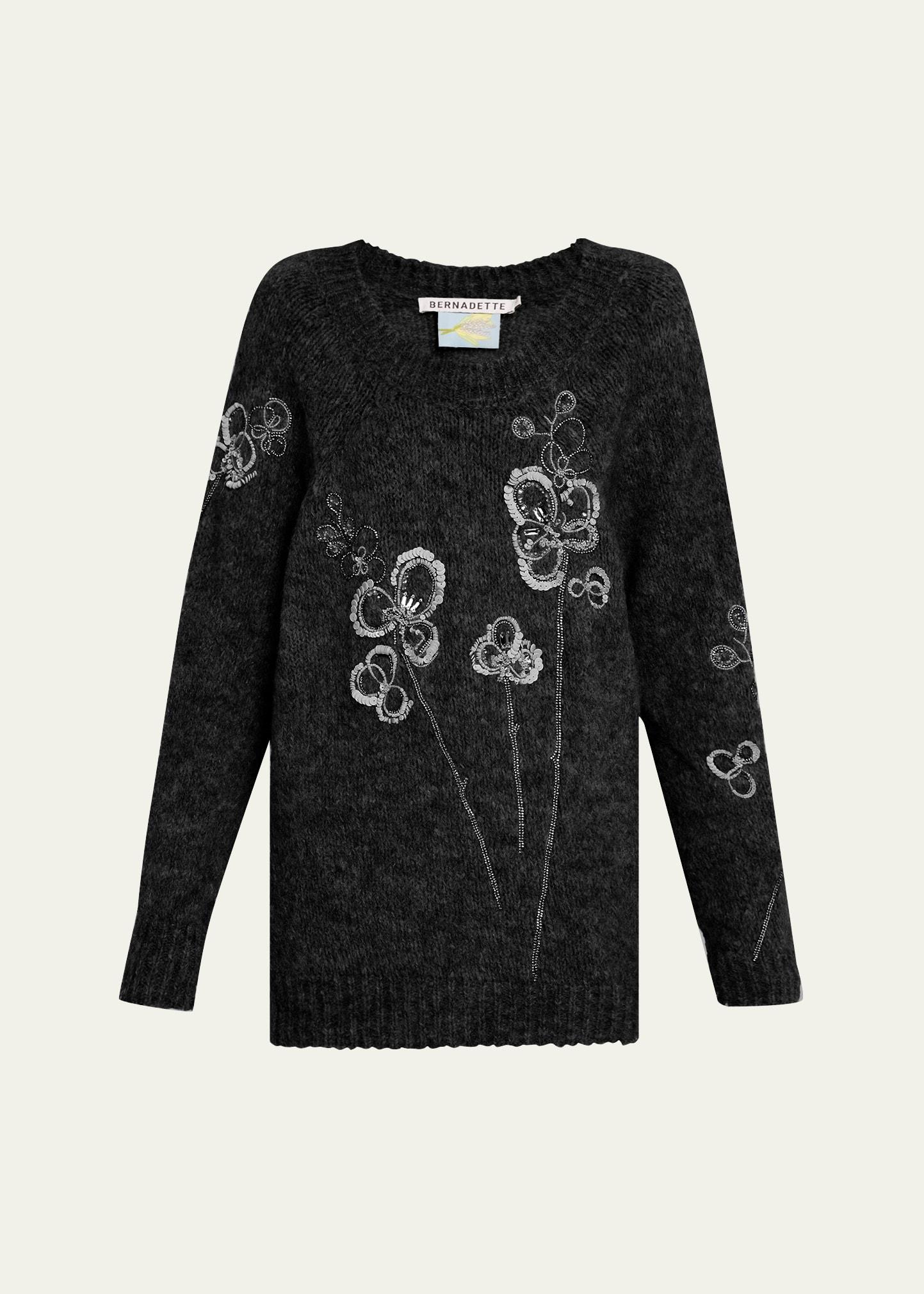 flower embroidered alpaca wool sweater