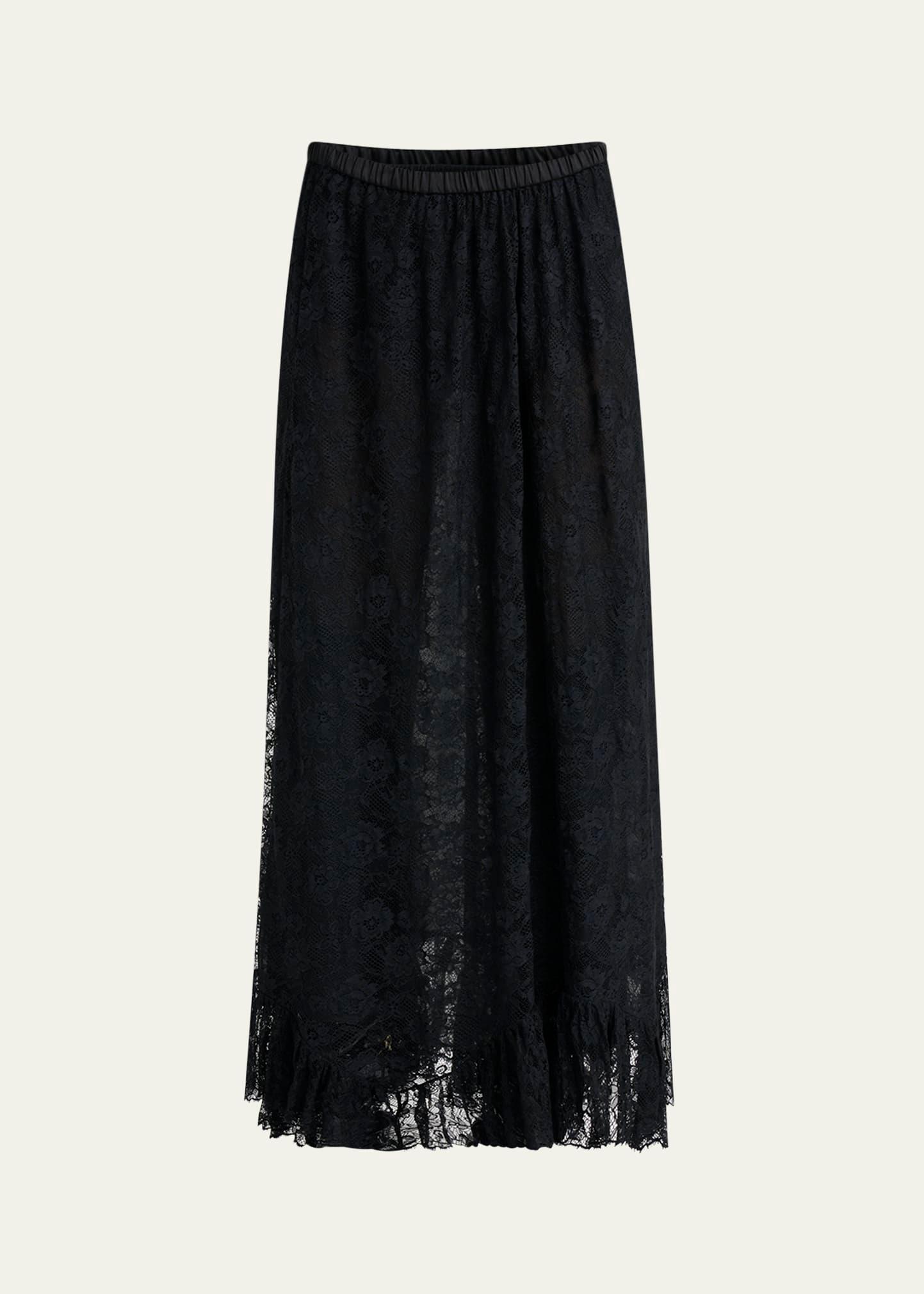 flower lace ruffle-hem maxi skirt