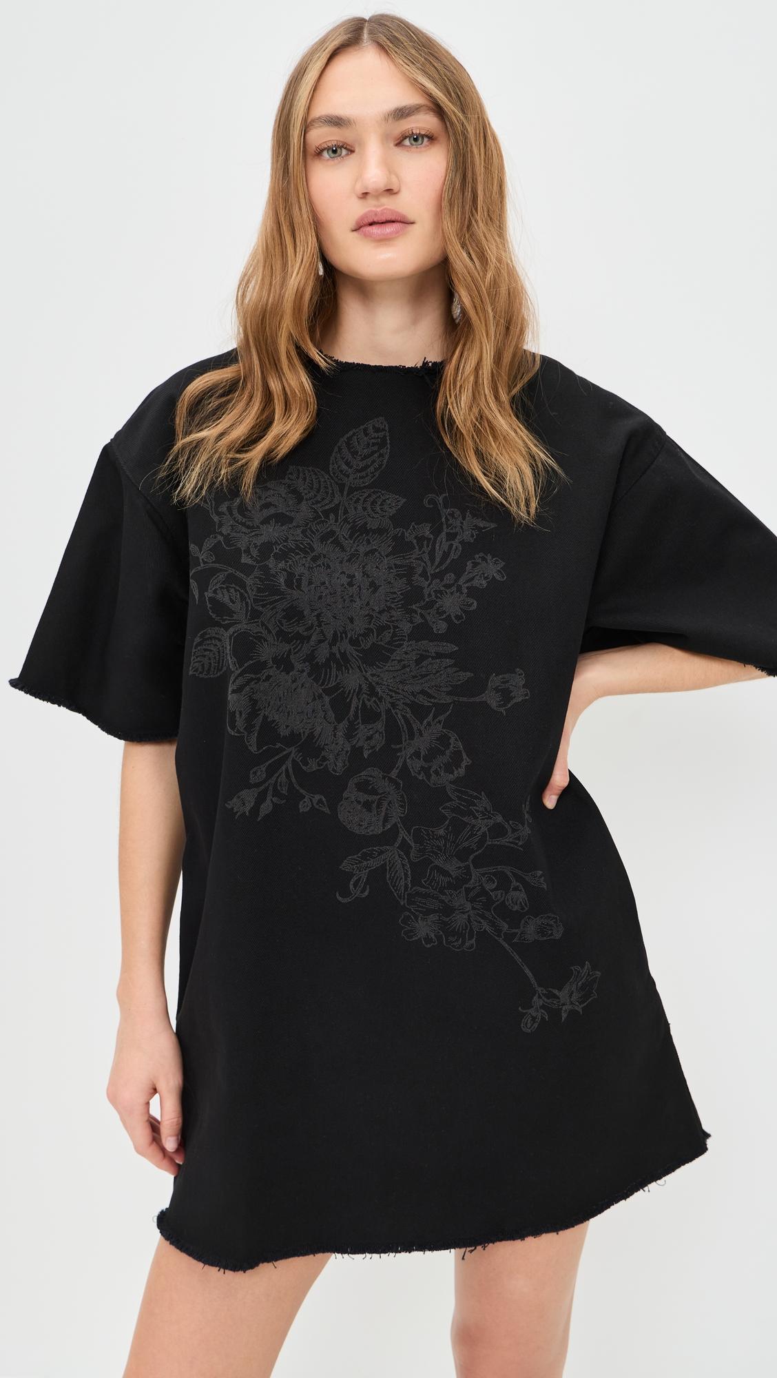 flower motif drill t-shirt dress