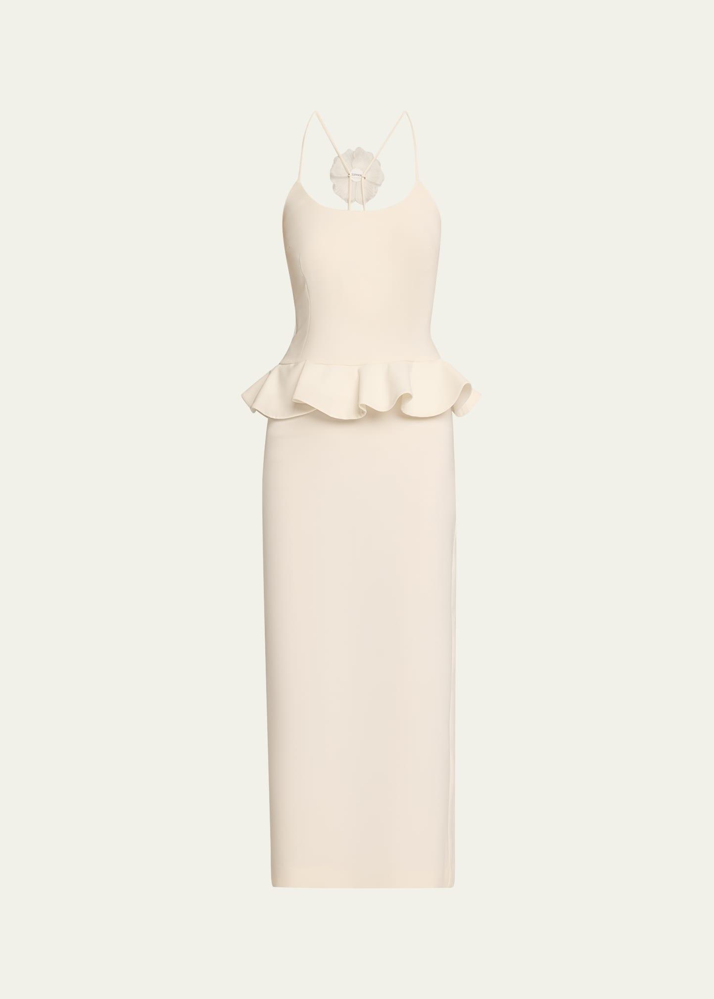 flower peplum crepe maxi dress