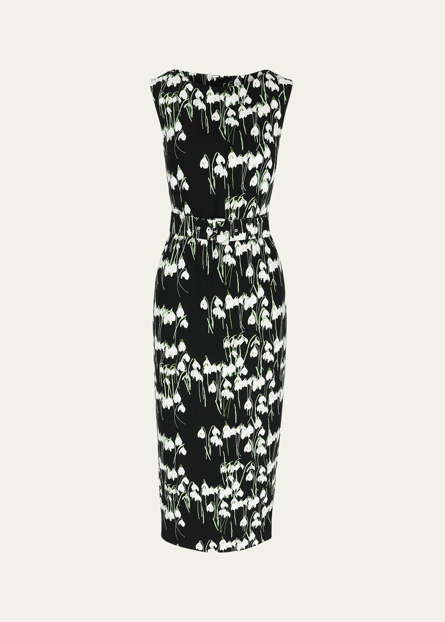 flower-print boat-neck belted midi dress