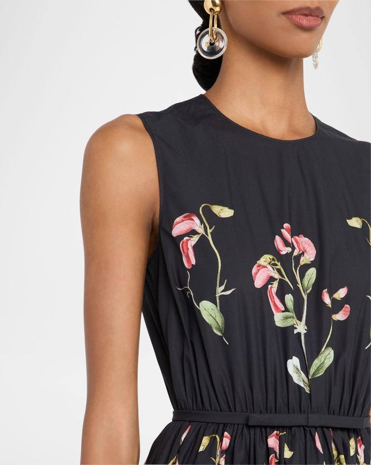 flower-print bow sleeveless midi dress