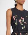 flower-print bow sleeveless midi dress
