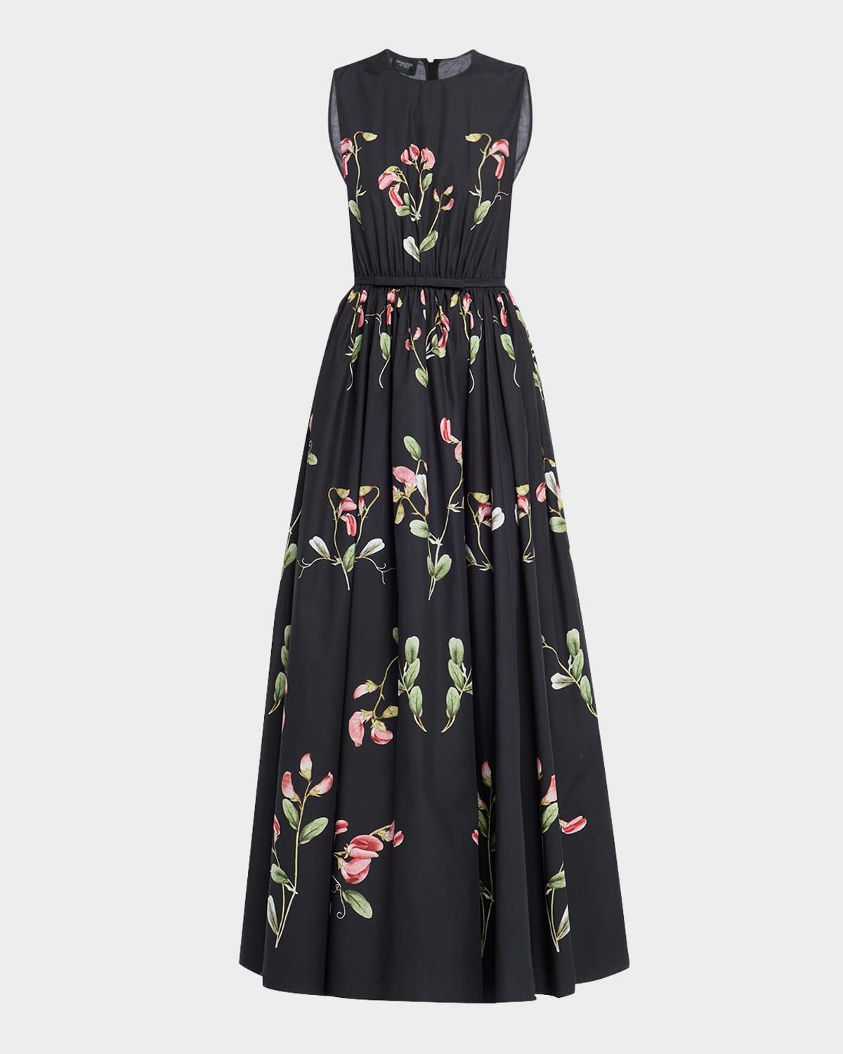 flower-print bow sleeveless midi dress