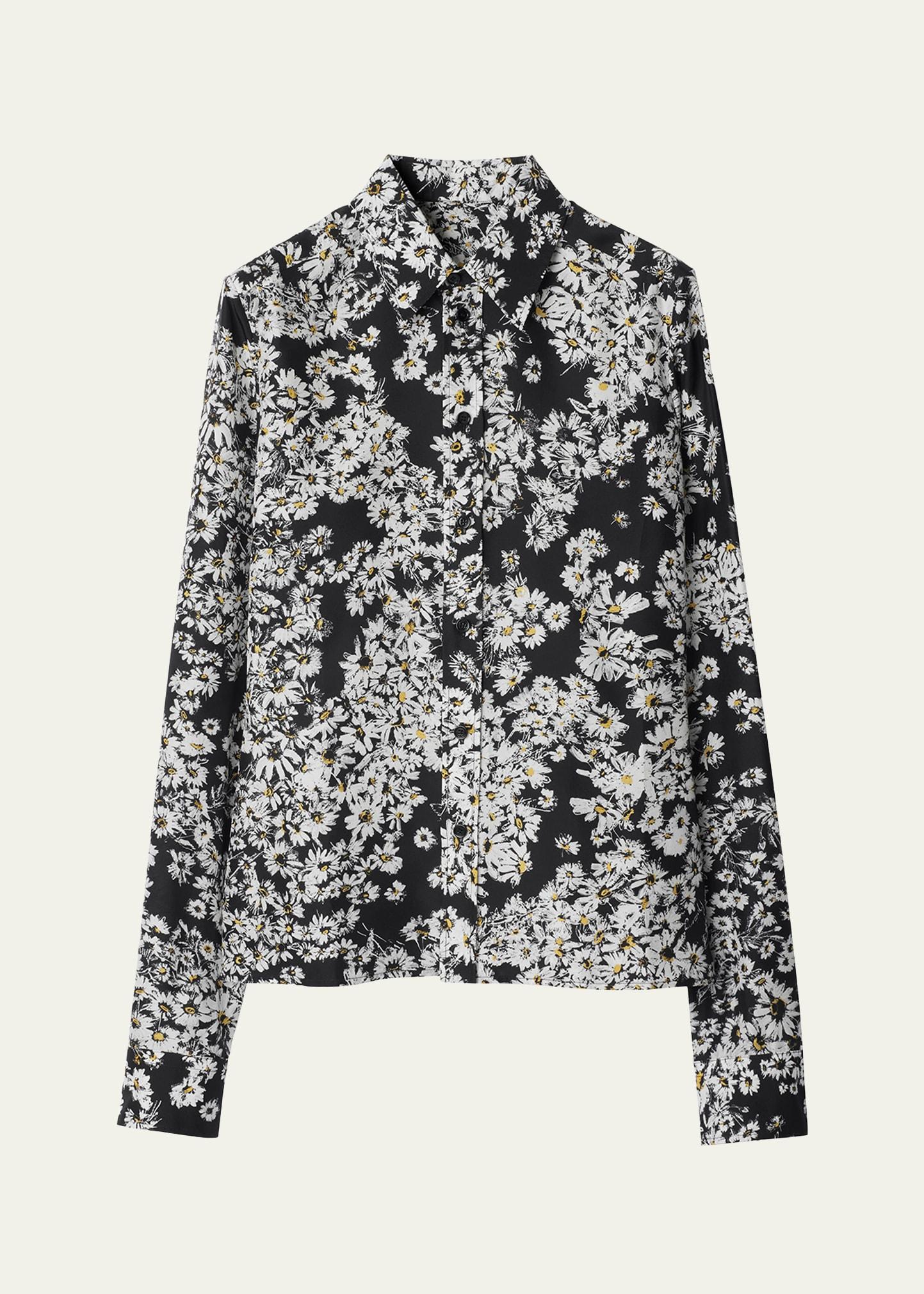 flower print button down silk top