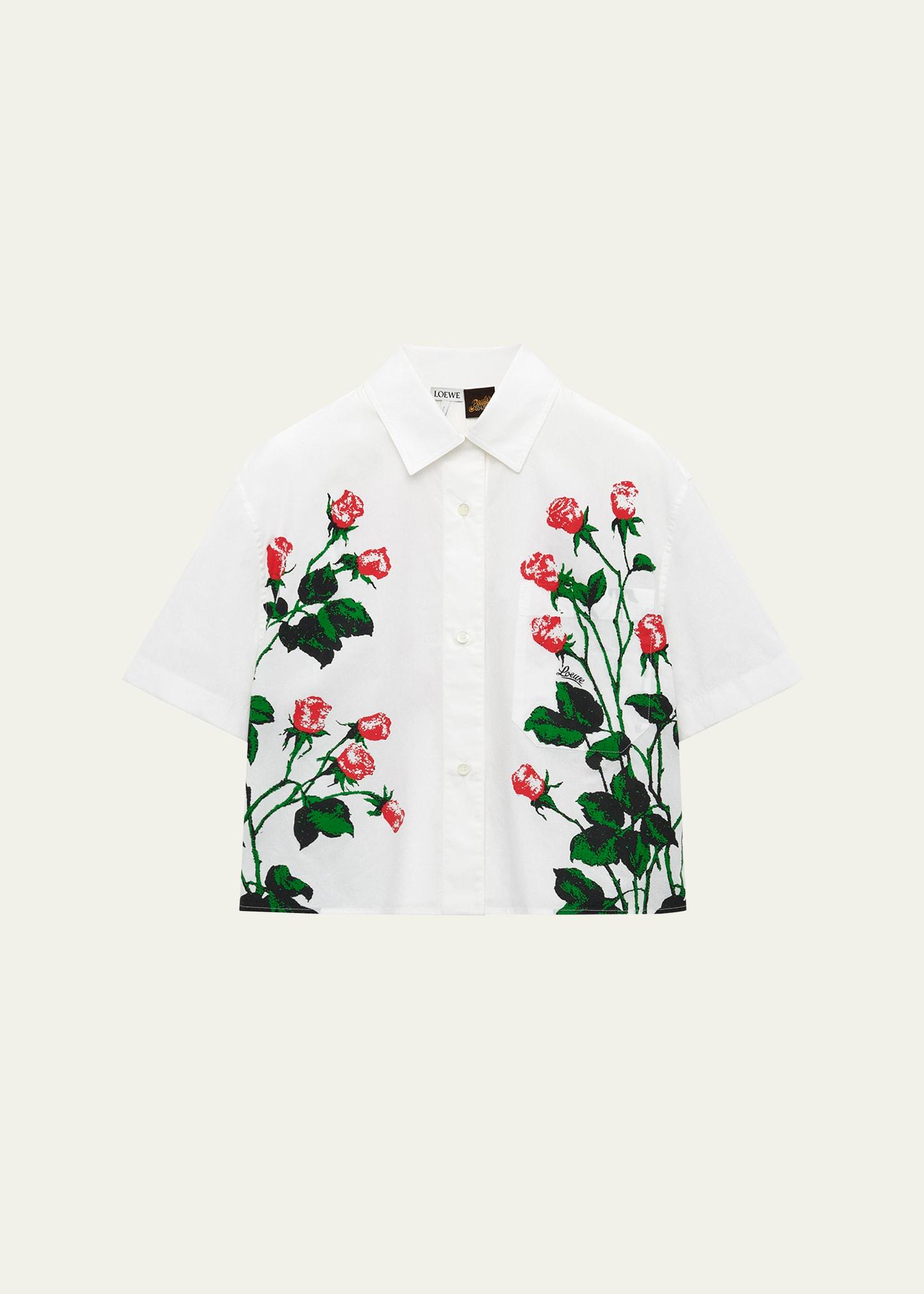 flower print poplin cropped shirt