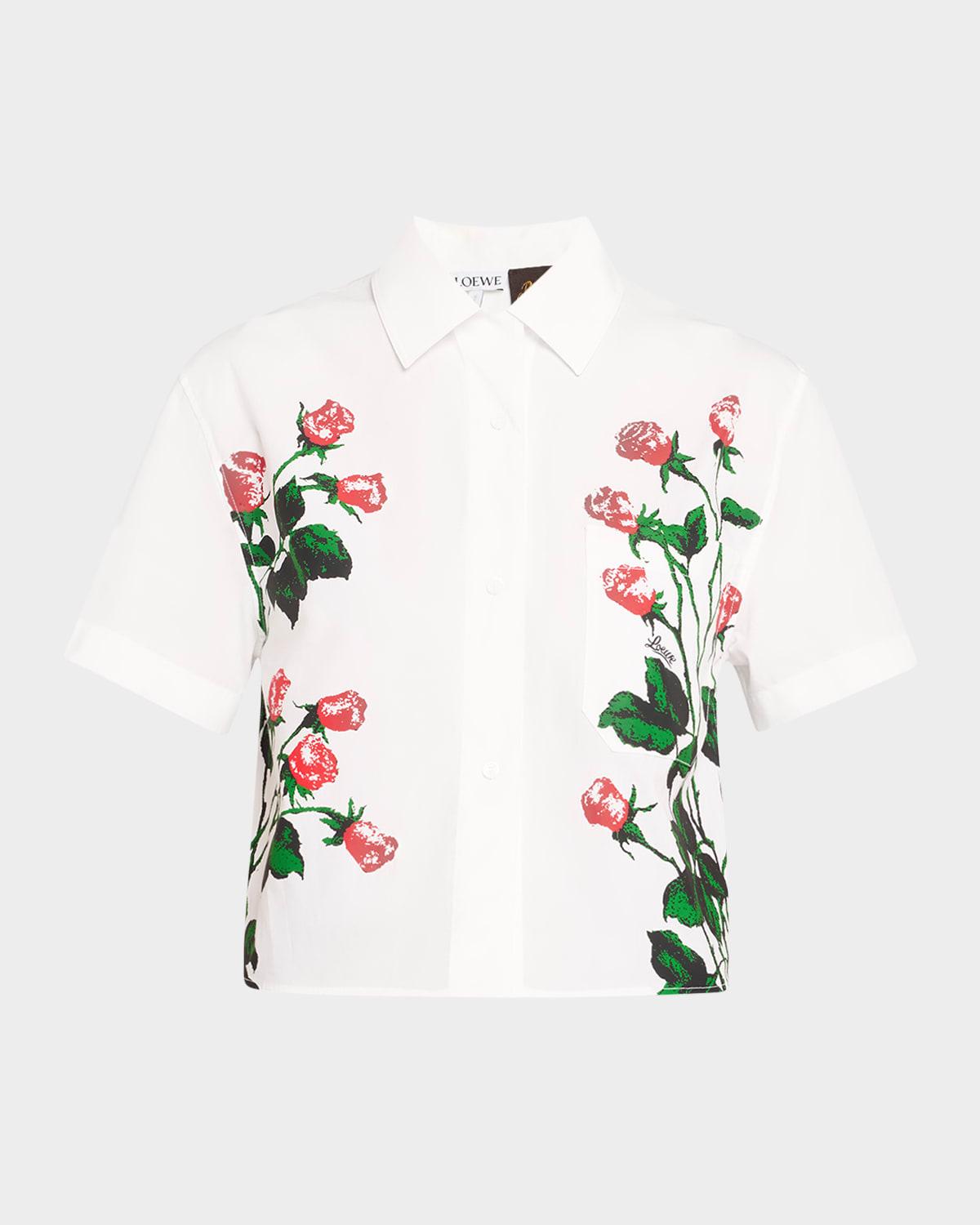 flower print poplin cropped shirt