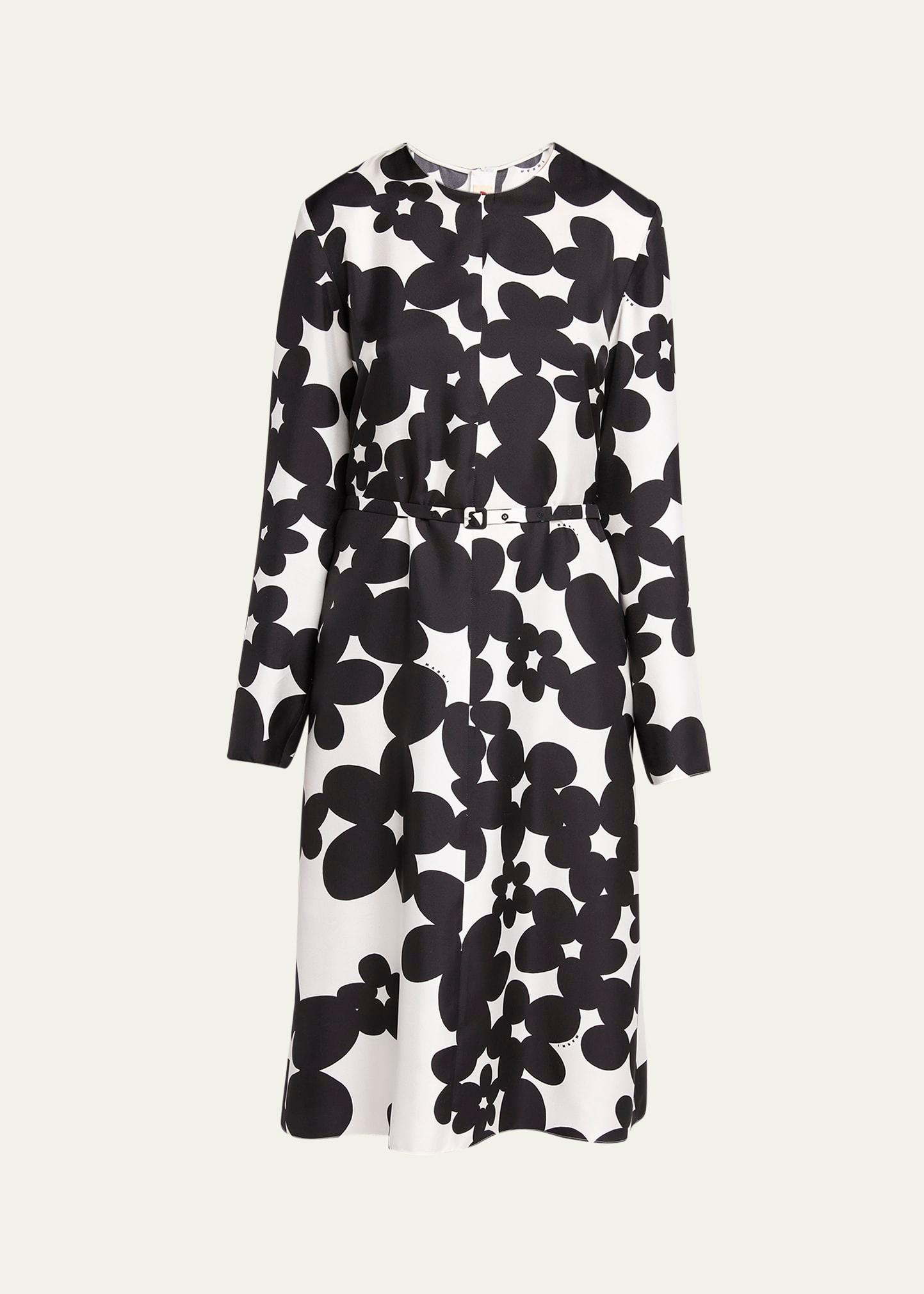 flower print silk belted dress