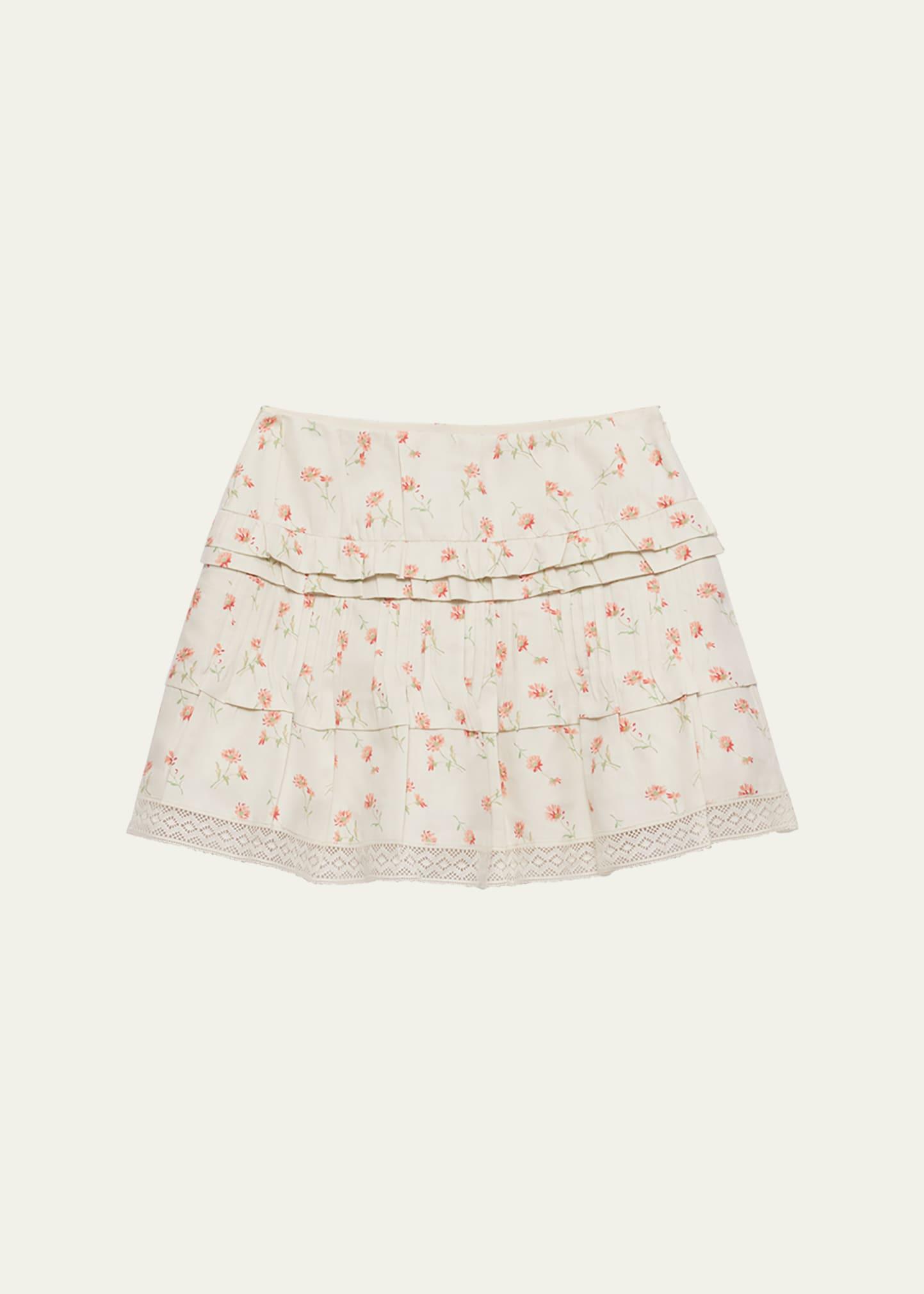 flower print tiered ruffle linen mini skirt