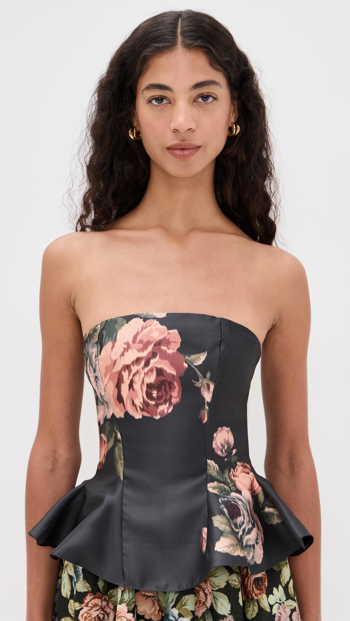 flower printed strapless waisted top