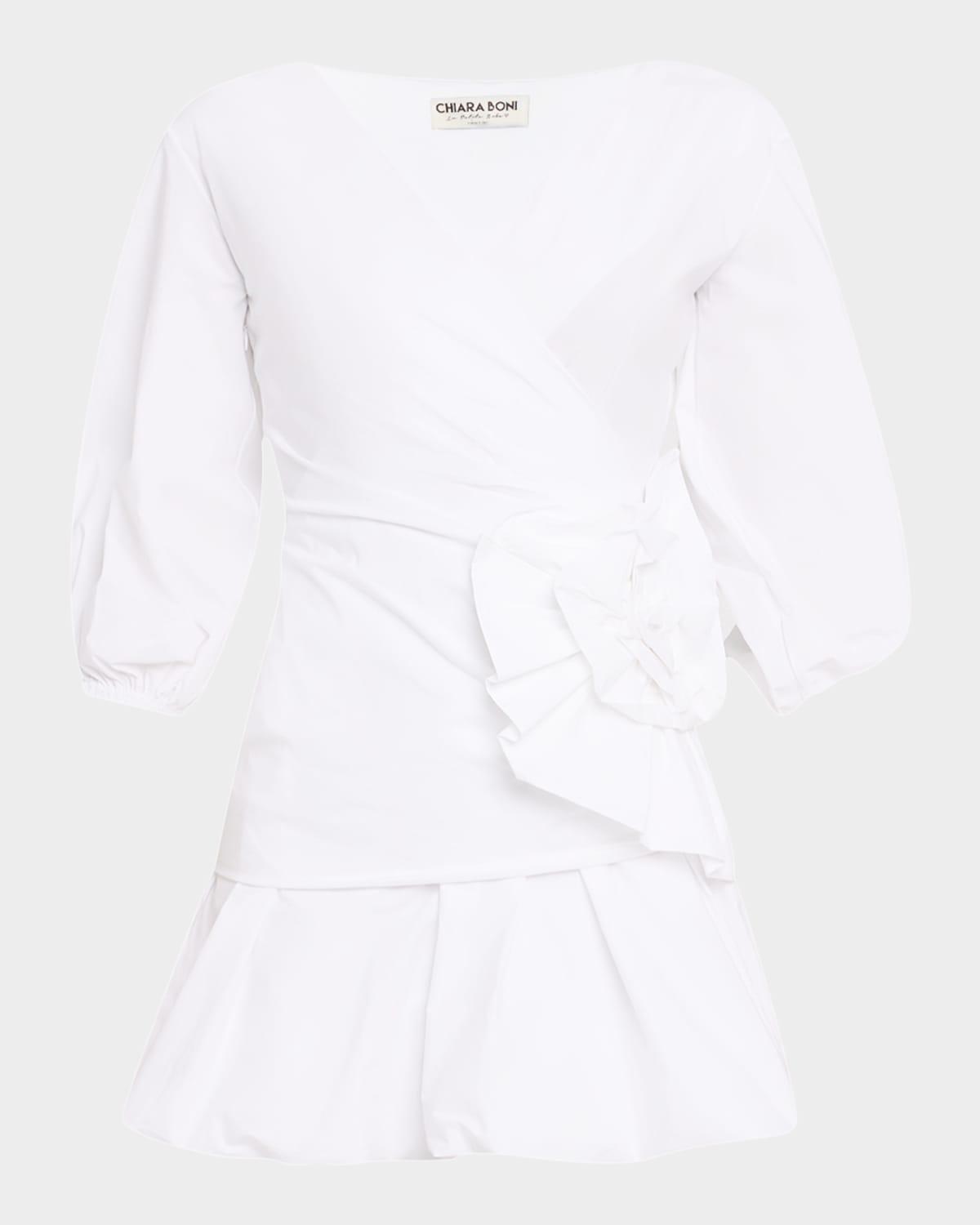 flower ruffle bubble mini dress