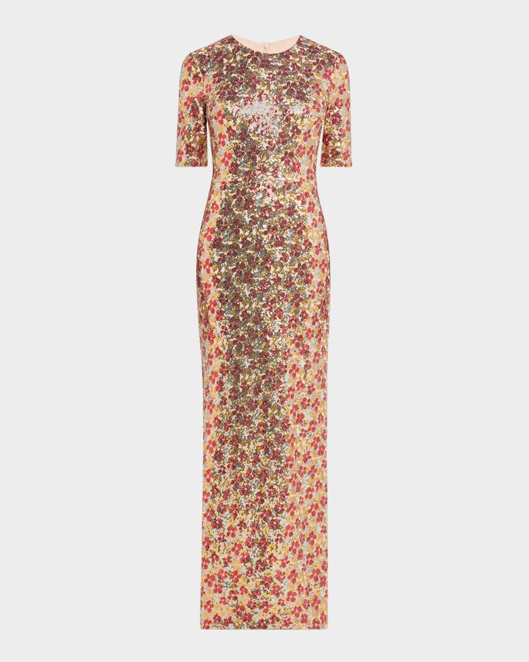 flower sequin short sleeve t-shirt gown