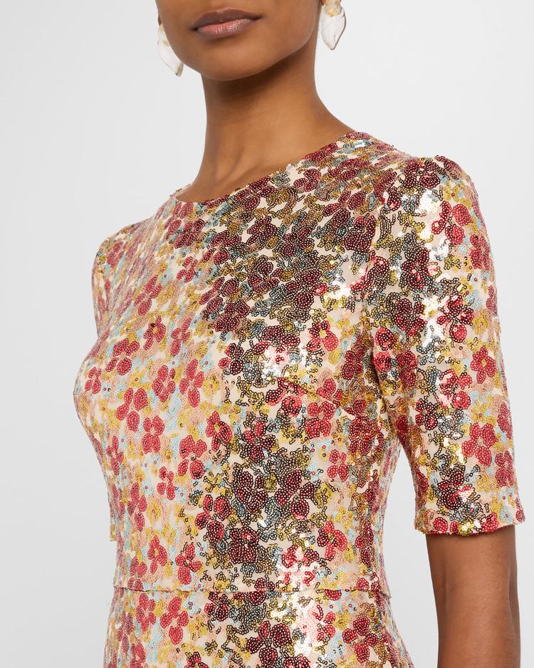 flower sequin short sleeve t-shirt gown
