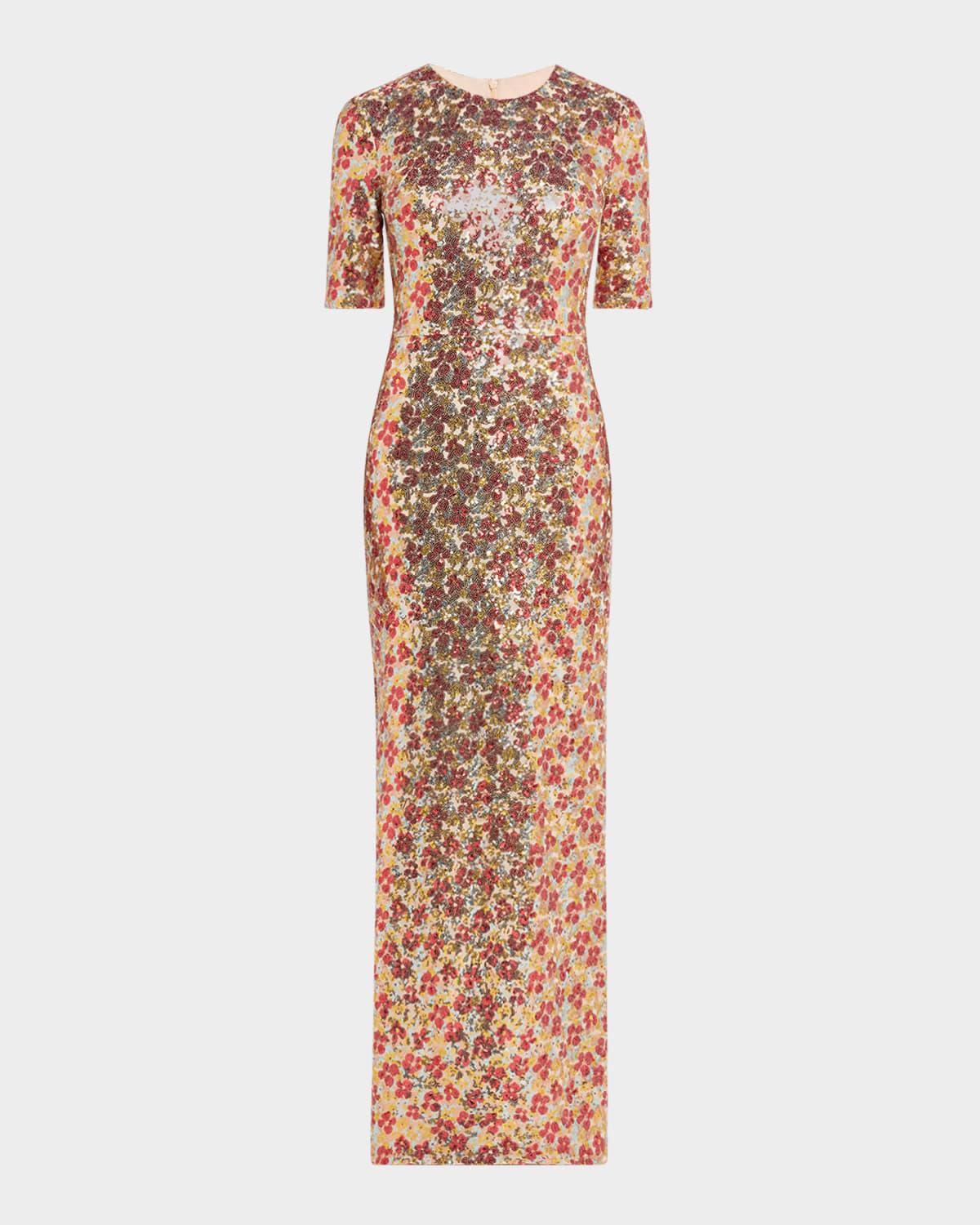 flower sequin short sleeve t-shirt gown