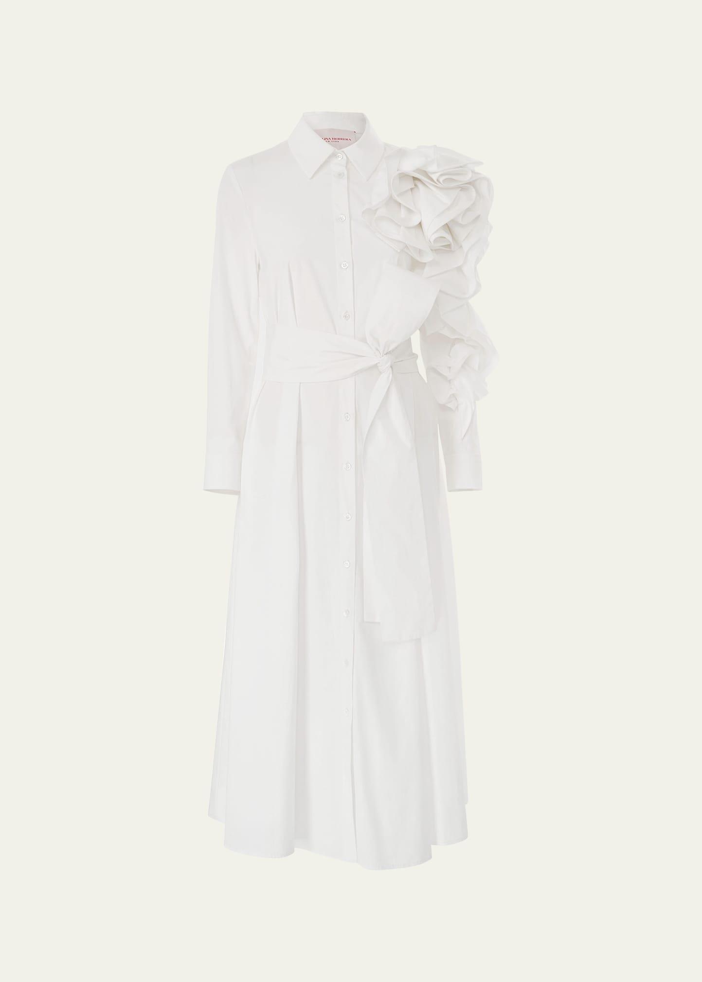 flower sleeve midi shirt dress