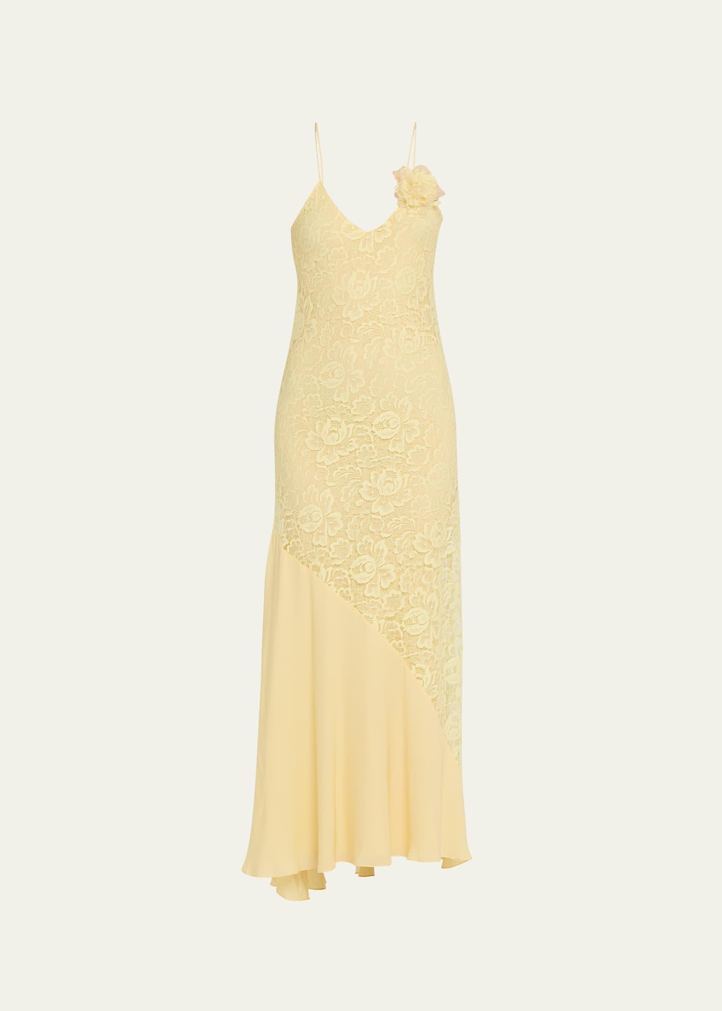 flower v-neck french leavers lace maxi dress