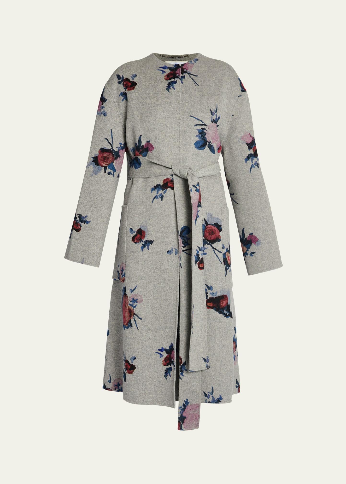 flower wool belted oversized coat