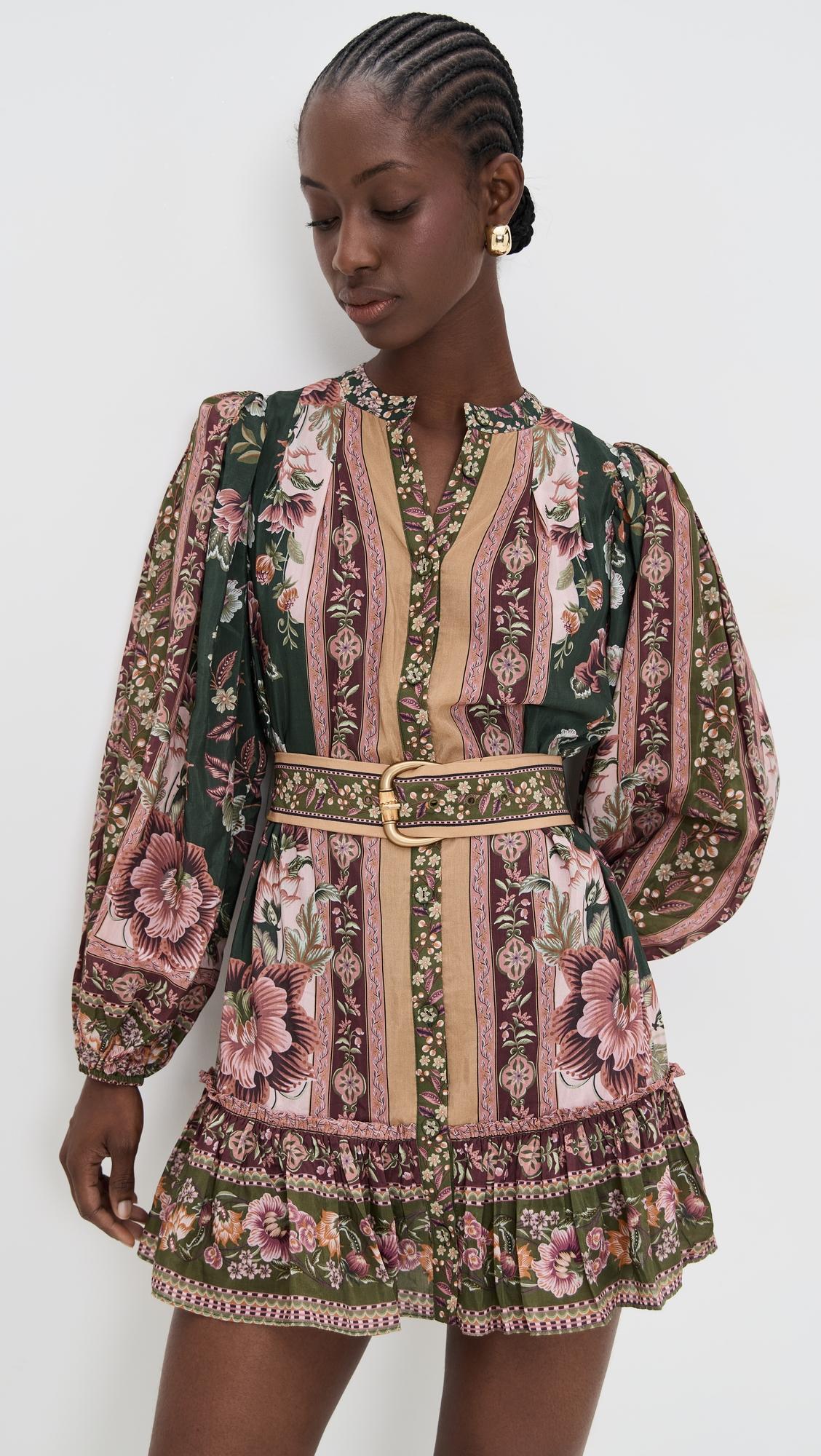 flowering garden tree green mini dress