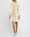 flowy puff-sleeve printed linen mini dress