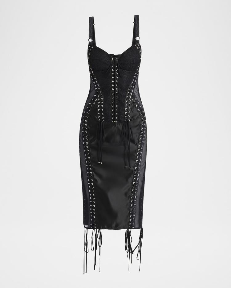 flucq lace-up midi bustier dress