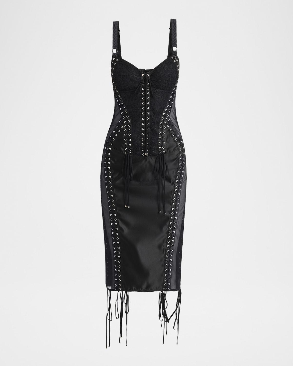 flucq lace-up midi bustier dress