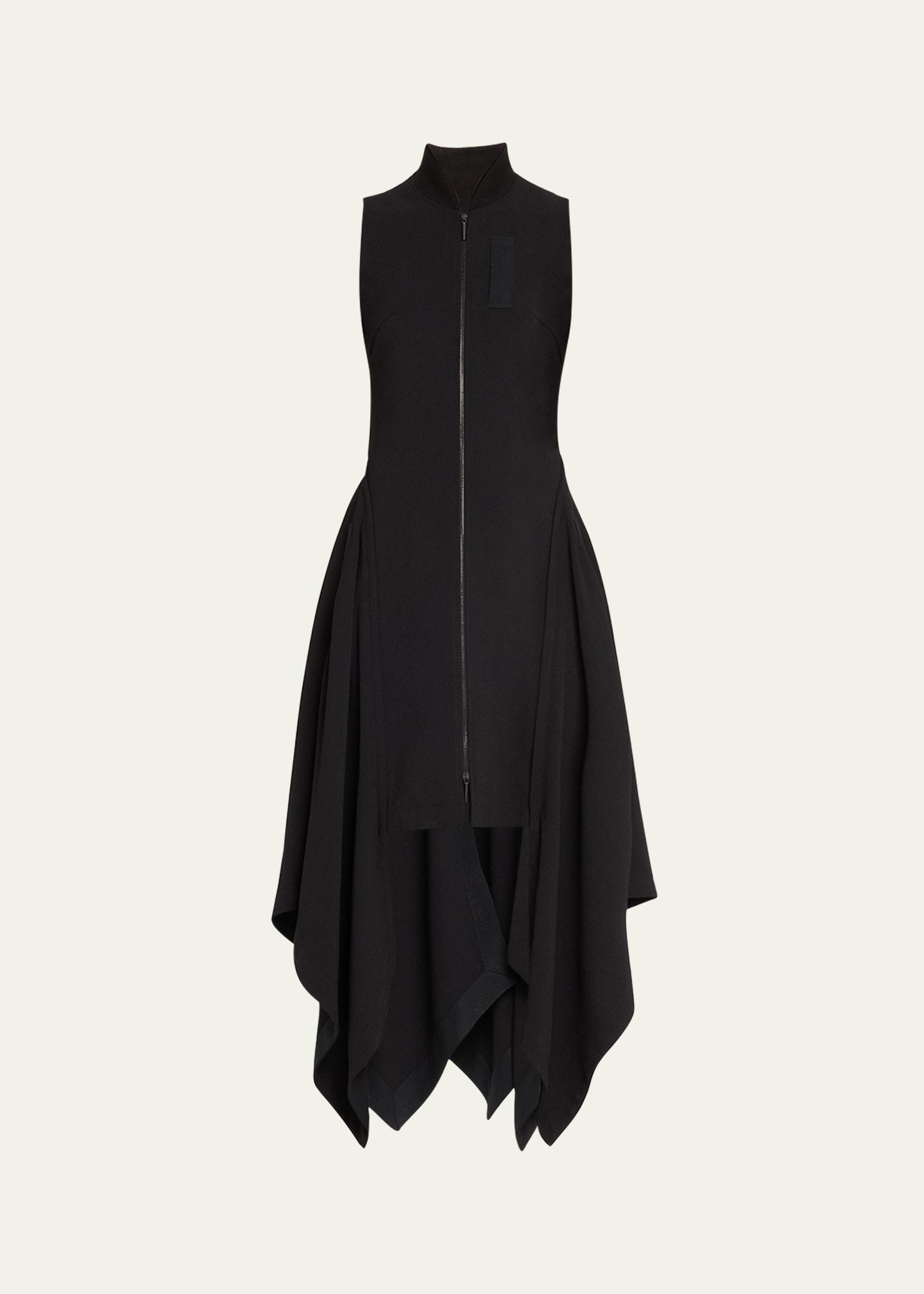 fluid crepe bomber fit-flare handkerchief midi dress