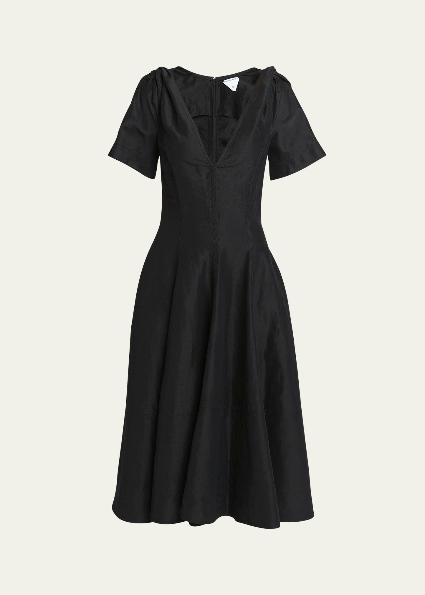 fluid linen midi dress with twist detail
