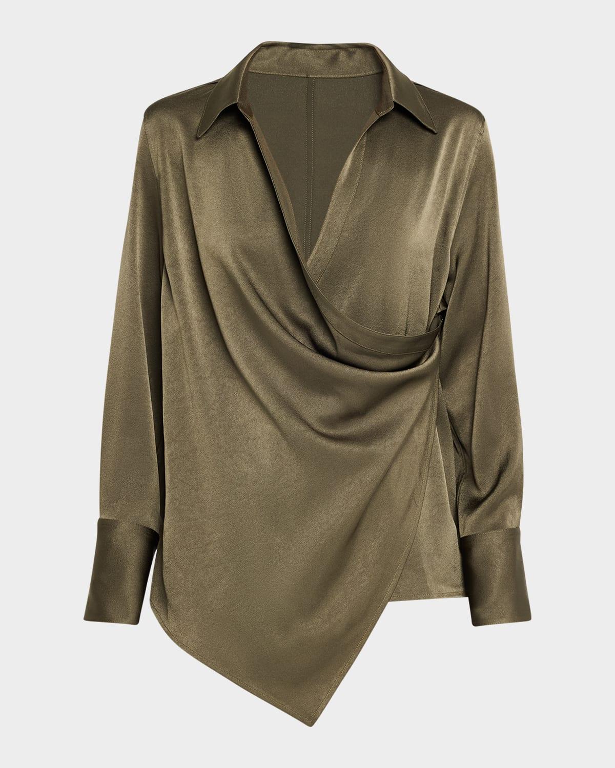 fluid-satin relaxed wrap shirt
