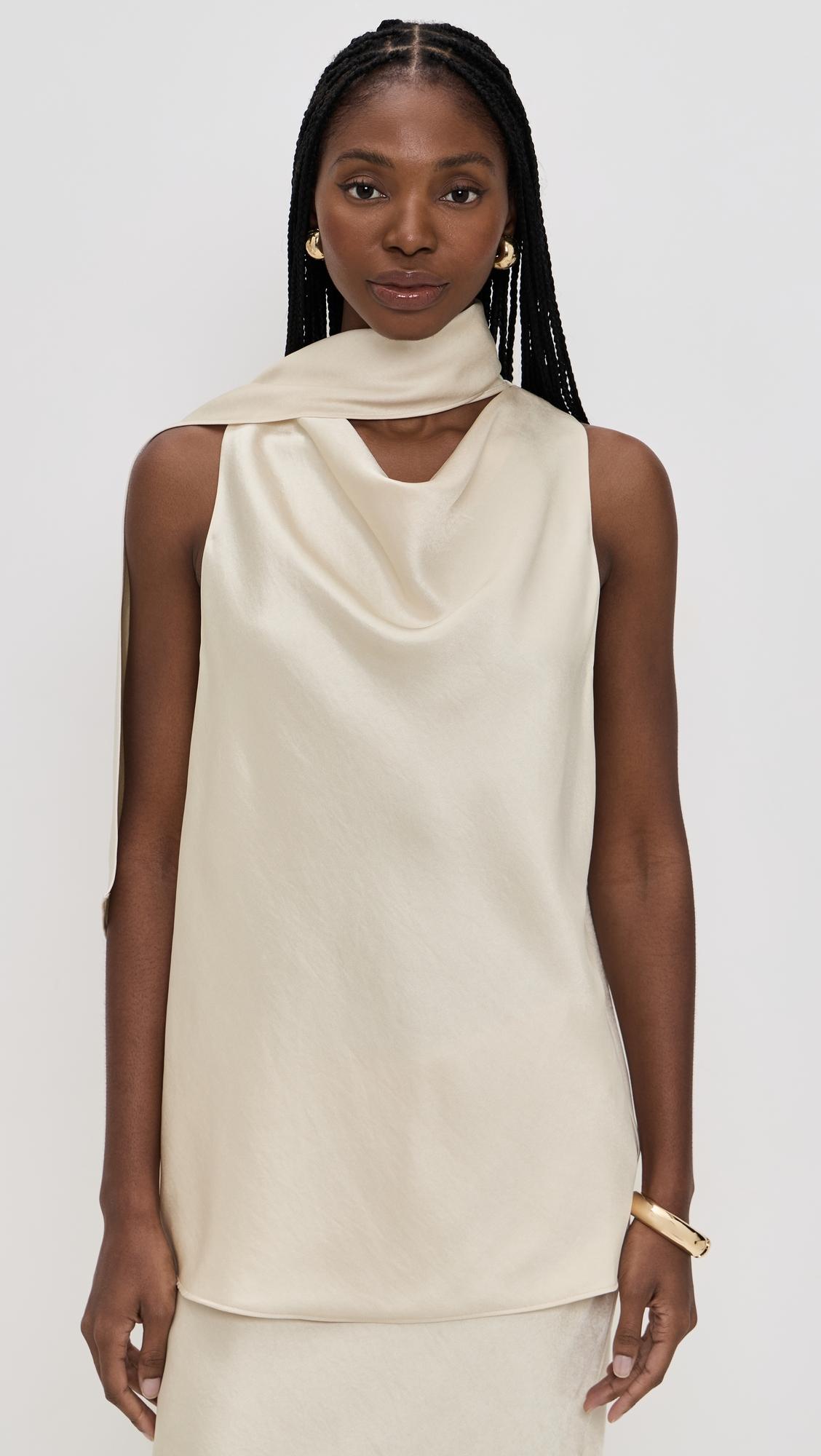 fluid satin scarf top