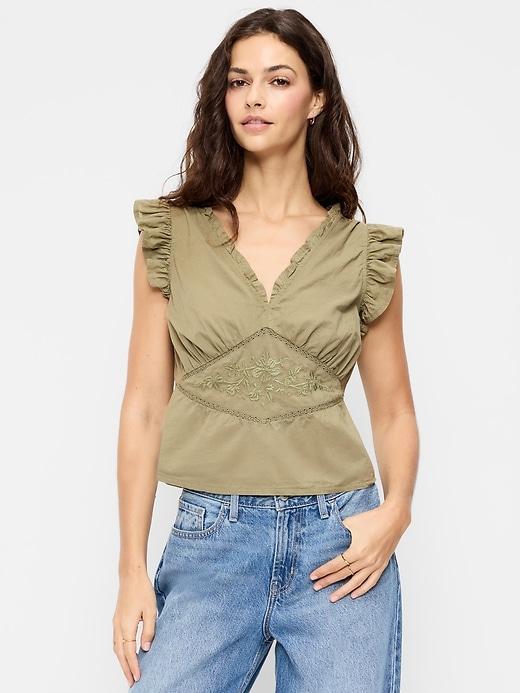 flutter-sleeve emboirdered top