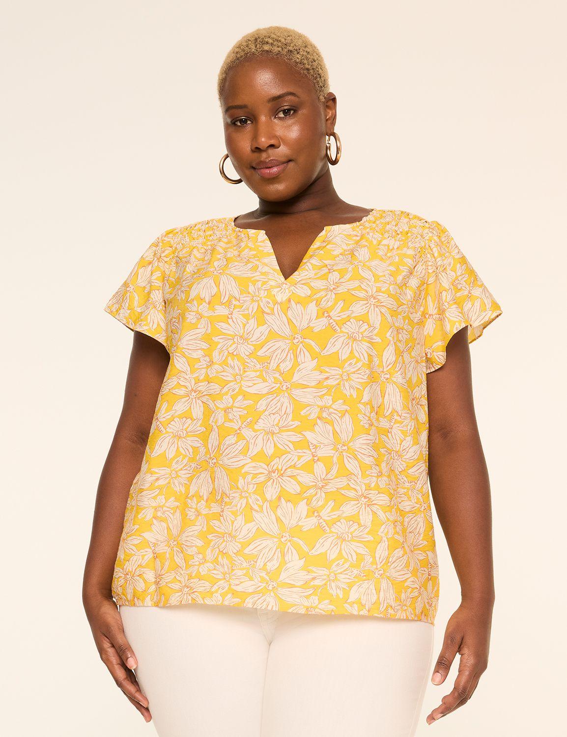 flutter-sleeve notch-neck popover blouse