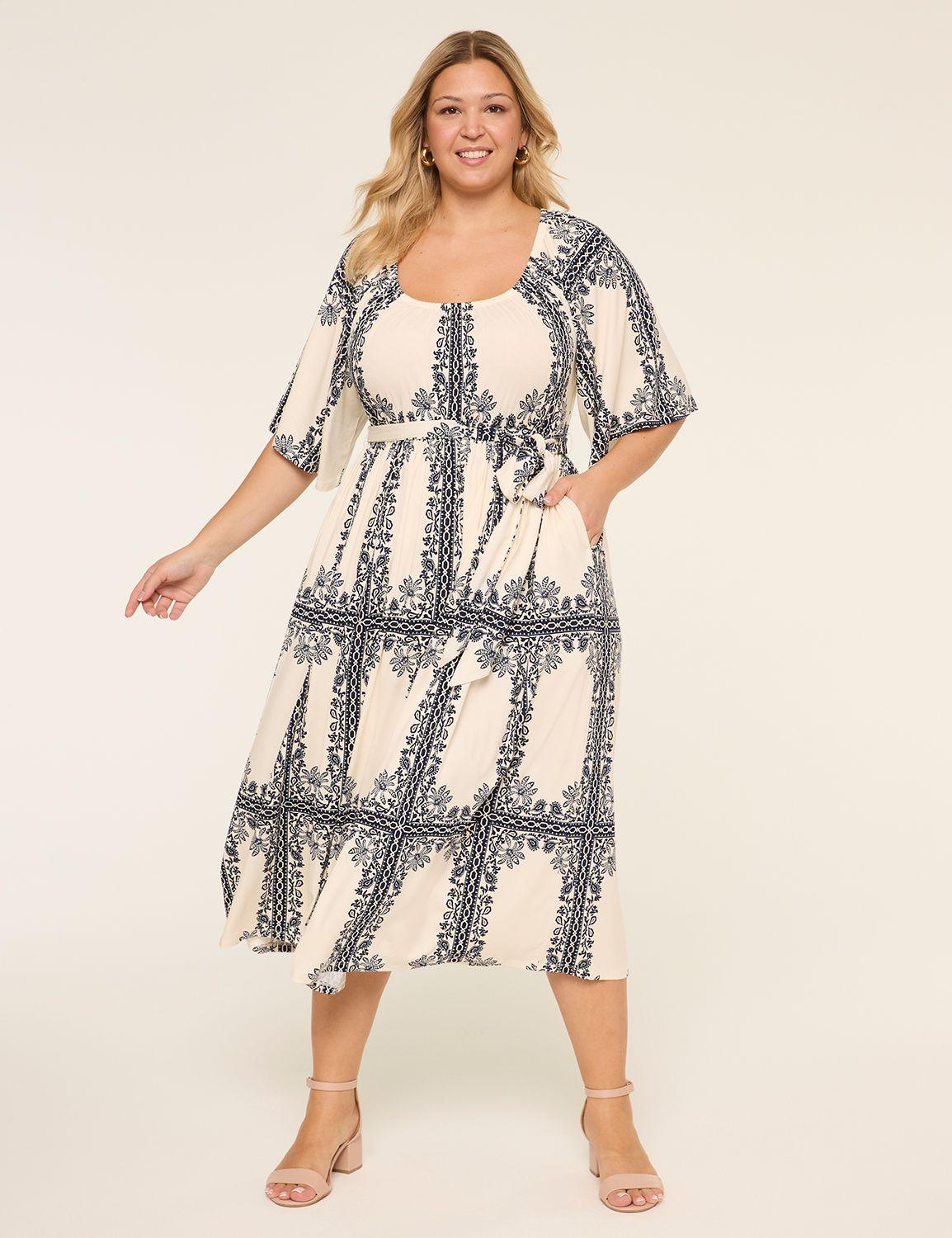 flutter-sleeve scoop-neck midi dress