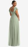 flutter sleeve scoop open-back chiffon maxi dress