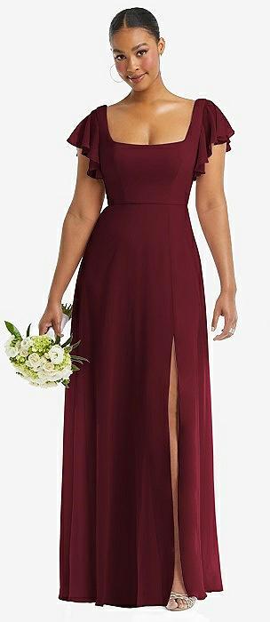 flutter sleeve scoop open-back chiffon maxi dress