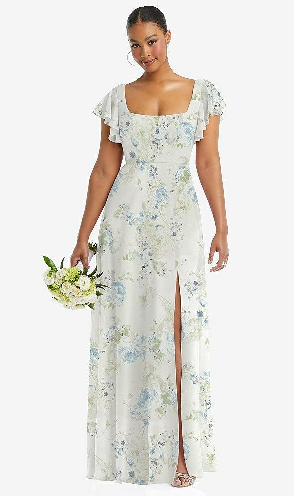flutter sleeve scoop open-back chiffon maxi dress