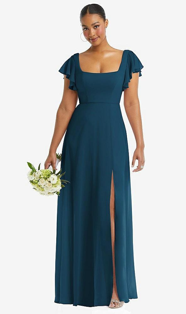 flutter sleeve scoop open-back chiffon maxi dress