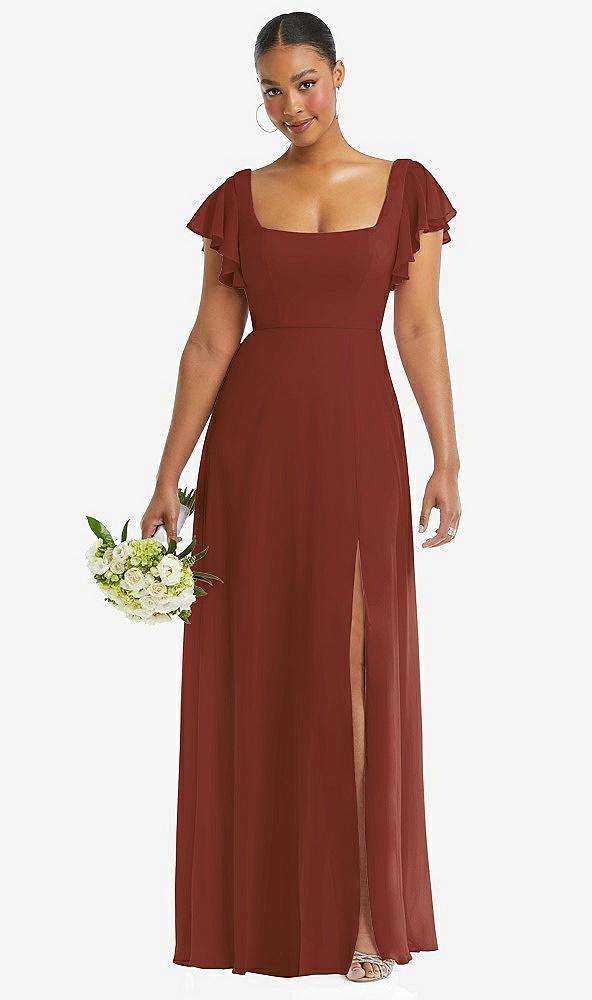 flutter sleeve scoop open-back chiffon maxi dress
