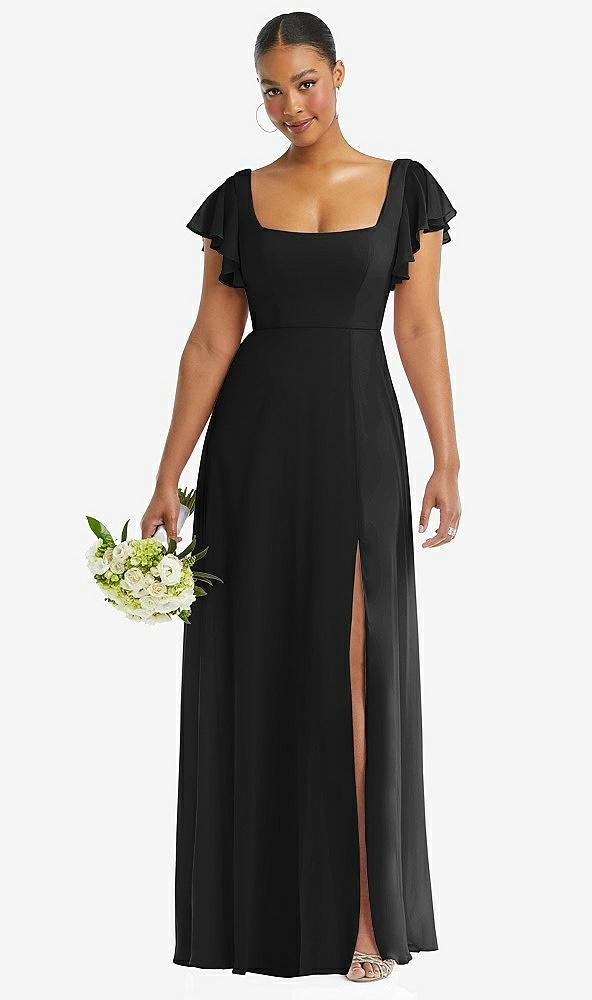 flutter sleeve scoop open-back chiffon maxi dress