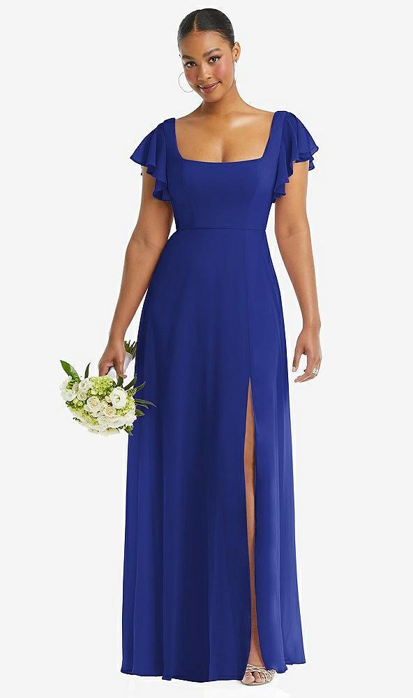 flutter sleeve scoop open-back chiffon maxi dress
