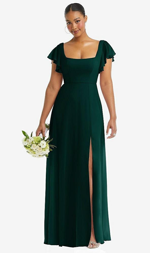 flutter sleeve scoop open-back chiffon maxi dress