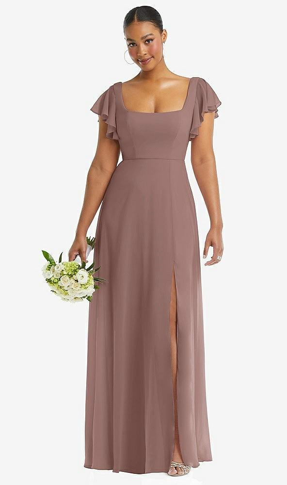 flutter sleeve scoop open-back chiffon maxi dress