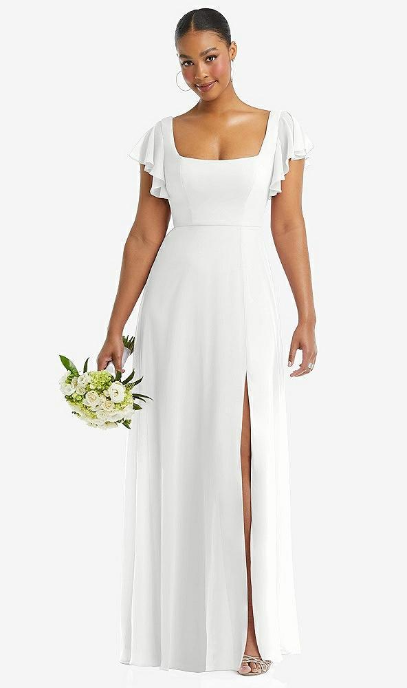 flutter sleeve scoop open-back chiffon maxi dress