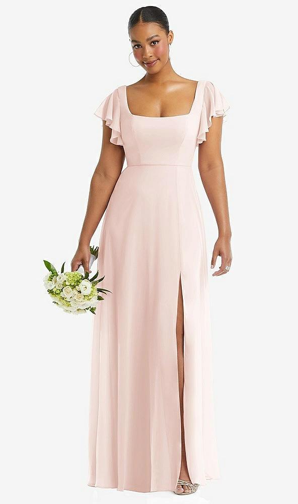 flutter sleeve scoop open-back chiffon maxi dress