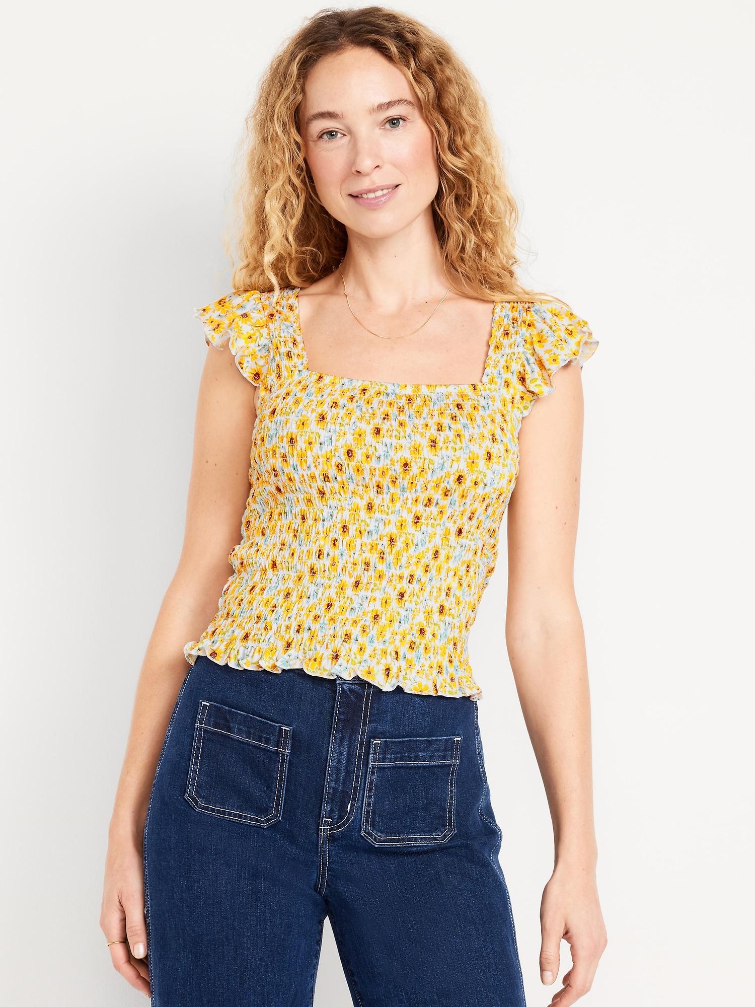 flutter-sleeve smocked top