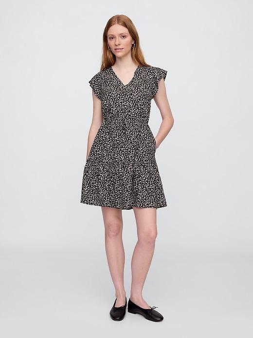 flutter sleeve tie-waist mini dress