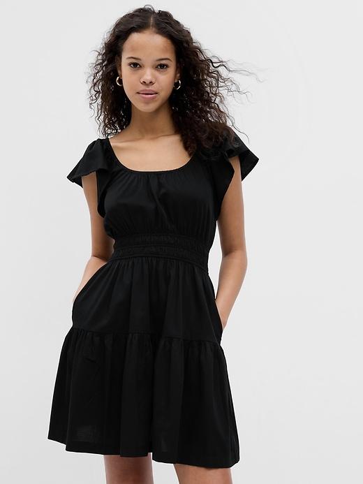 flutter sleeve tiered mini dress