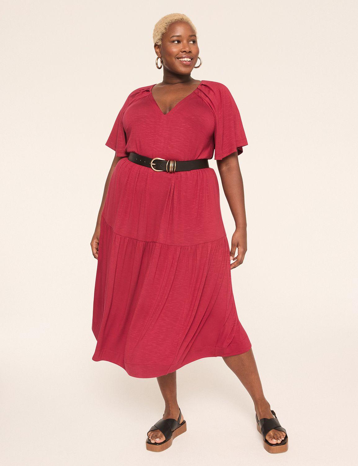 flutter-sleeve v-neck midi dress