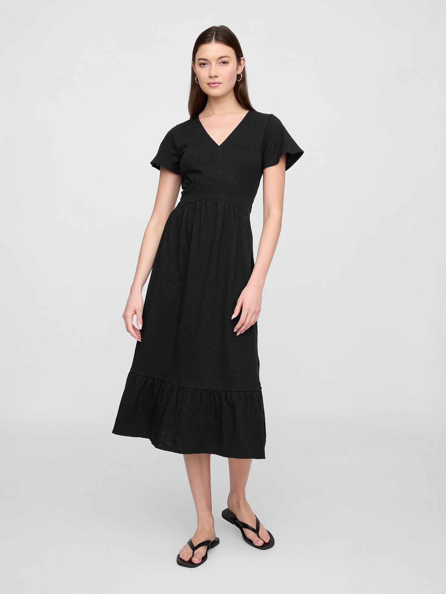 flutter sleeve v-neck midi dress