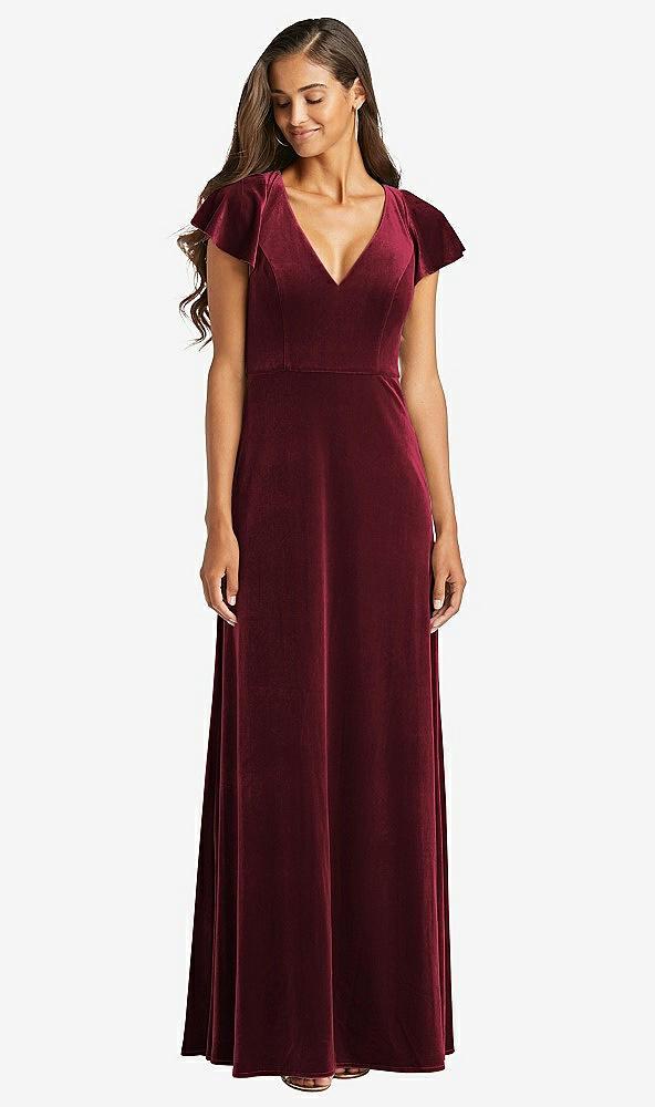 flutter sleeve velvet maxi dress with pockets
