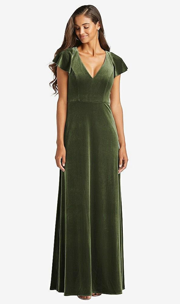 flutter sleeve velvet maxi dress with pockets